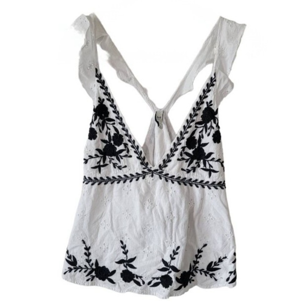 Zara White and Black Backless Ruffled Tank Top